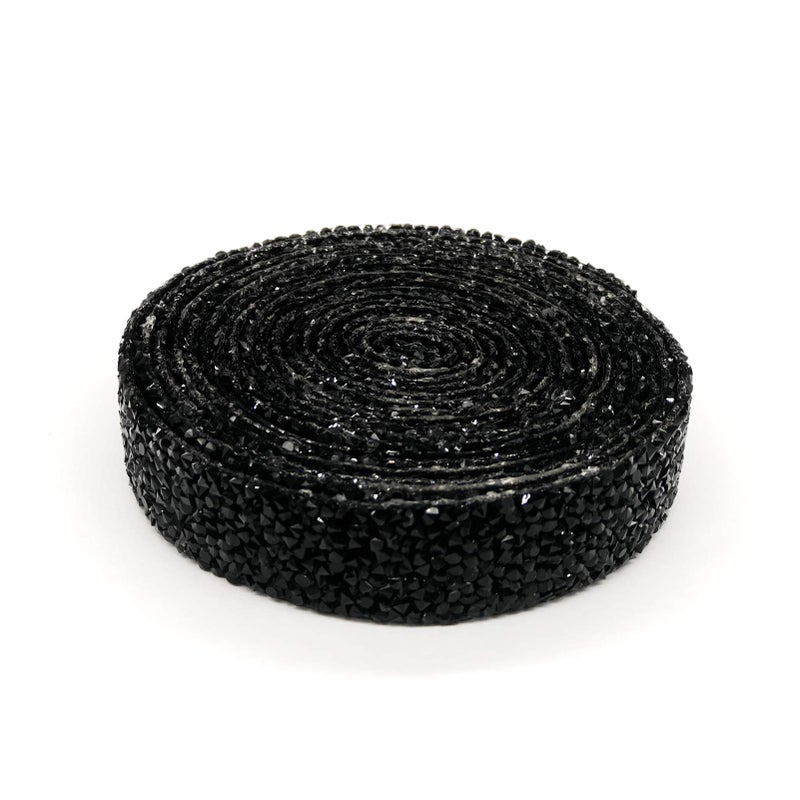 Dowarm Rhinestone Ribbon Roll, Bling Hotfix Rhinestones Mesh Wrap, Sewing Trim for Wedding Party Decoration (Black, 2CM / 0.79inch Width) - Image 2